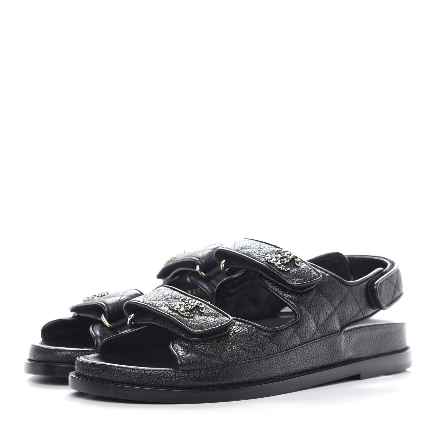 Grained Calfskin Velcro Dad Sandals 38 Black