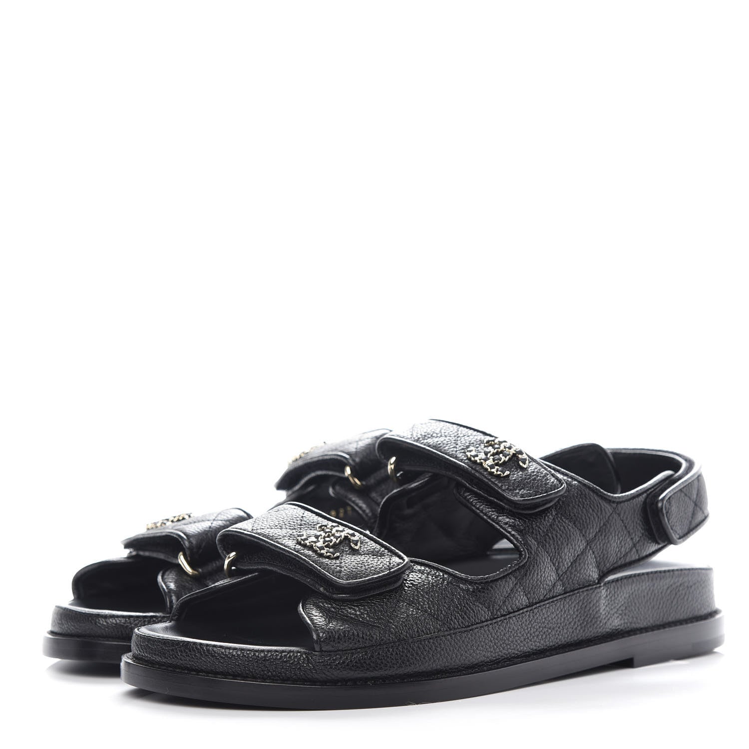 Chanel Grained Calfskin Velcro Dad Sandals 38 Black 3 of 11