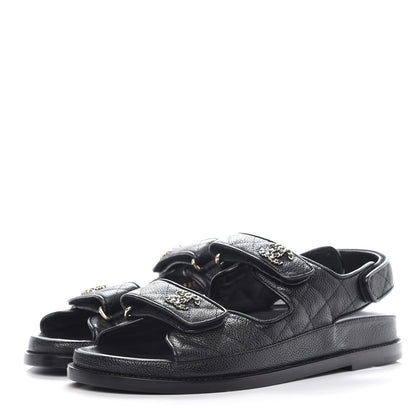 Chanel Grained Calfskin Velcro Dad Sandals 38 Black 3 of 11