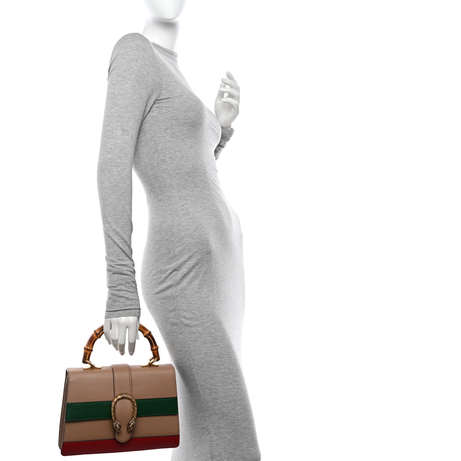 Gucci Calfskin Bamboo Web Medium Dionysus Top Handle Bag Camelia Bright Evergreen Hibiscus Red 2 of 15