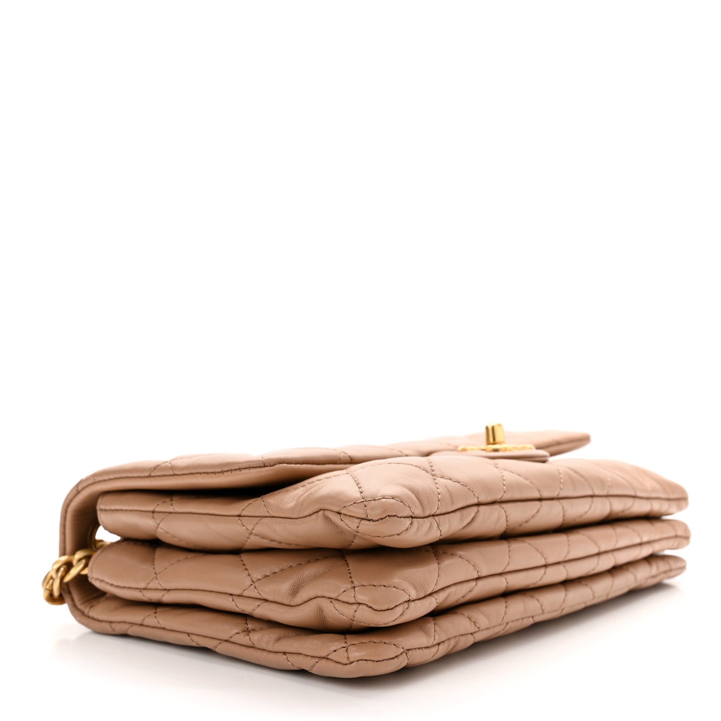 Lambskin Quilted Medium Pillow Crush Flap Beige