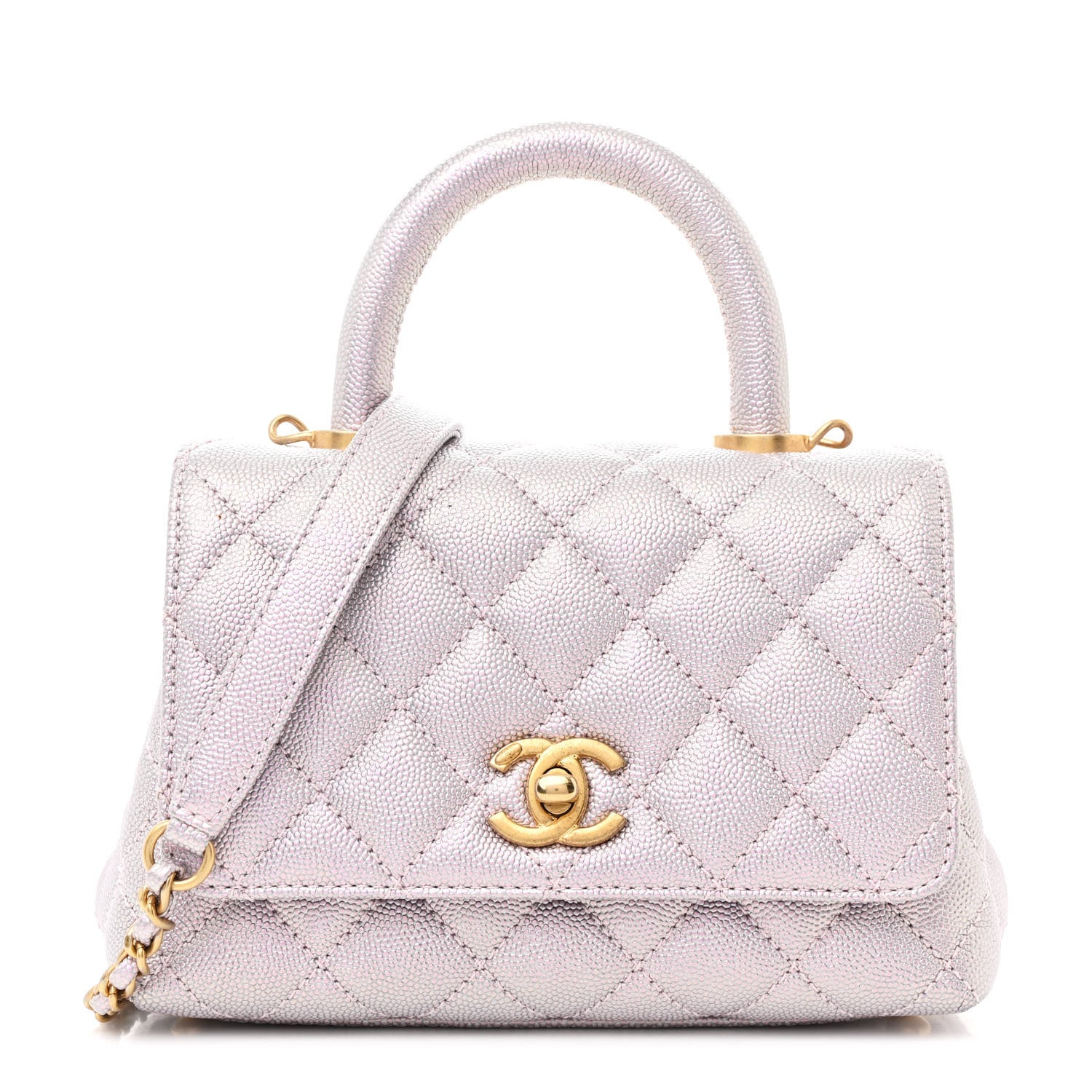 Chanel Metallic Caviar Quilted Extra Mini Coco Handle Flap Light Pink 1 of 12