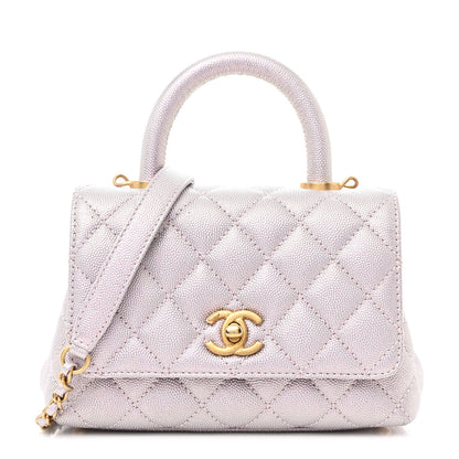 Chanel Metallic Caviar Quilted Extra Mini Coco Handle Flap Light Pink 1 of 12