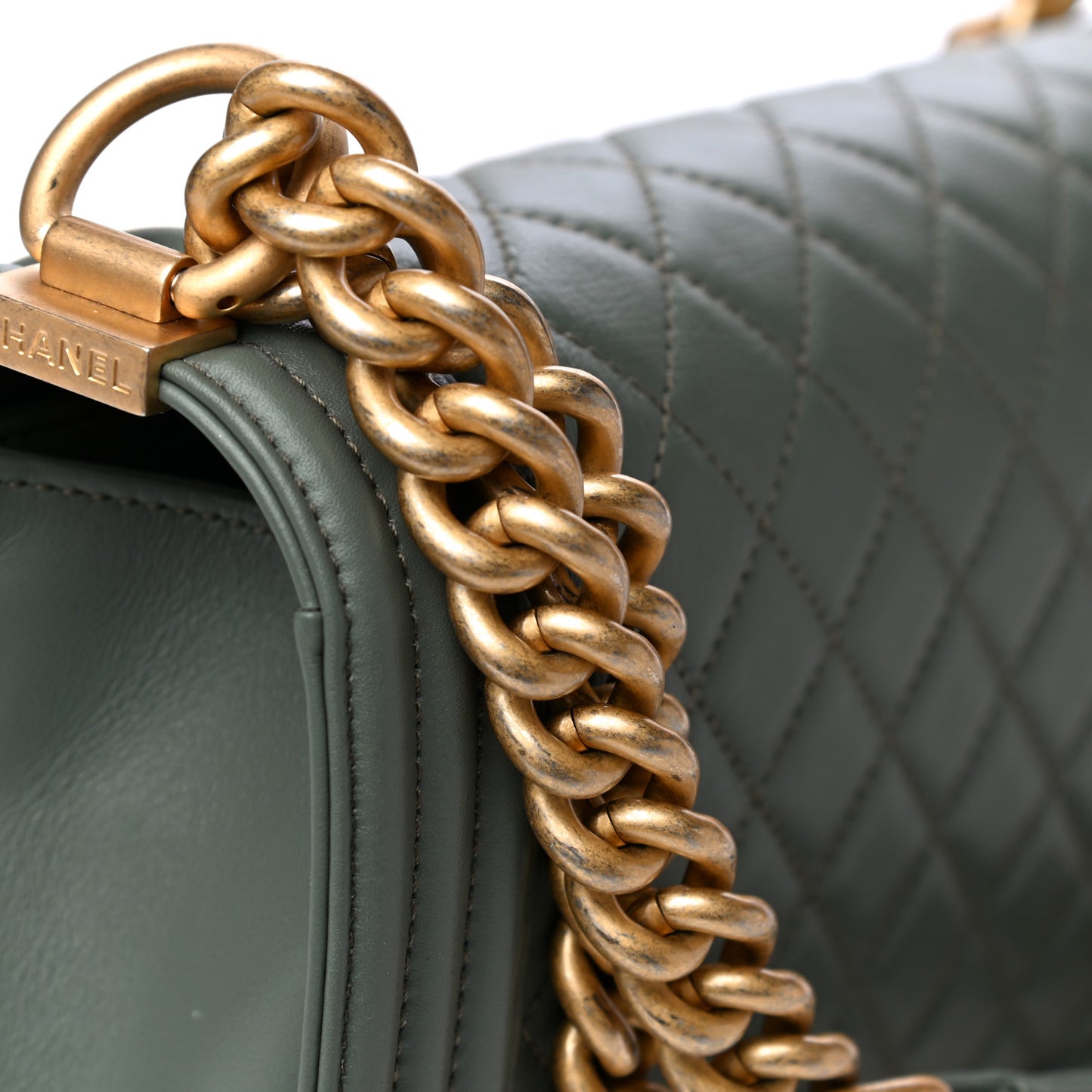 Calfskin Quilted Medium Boy Flap Dark Green