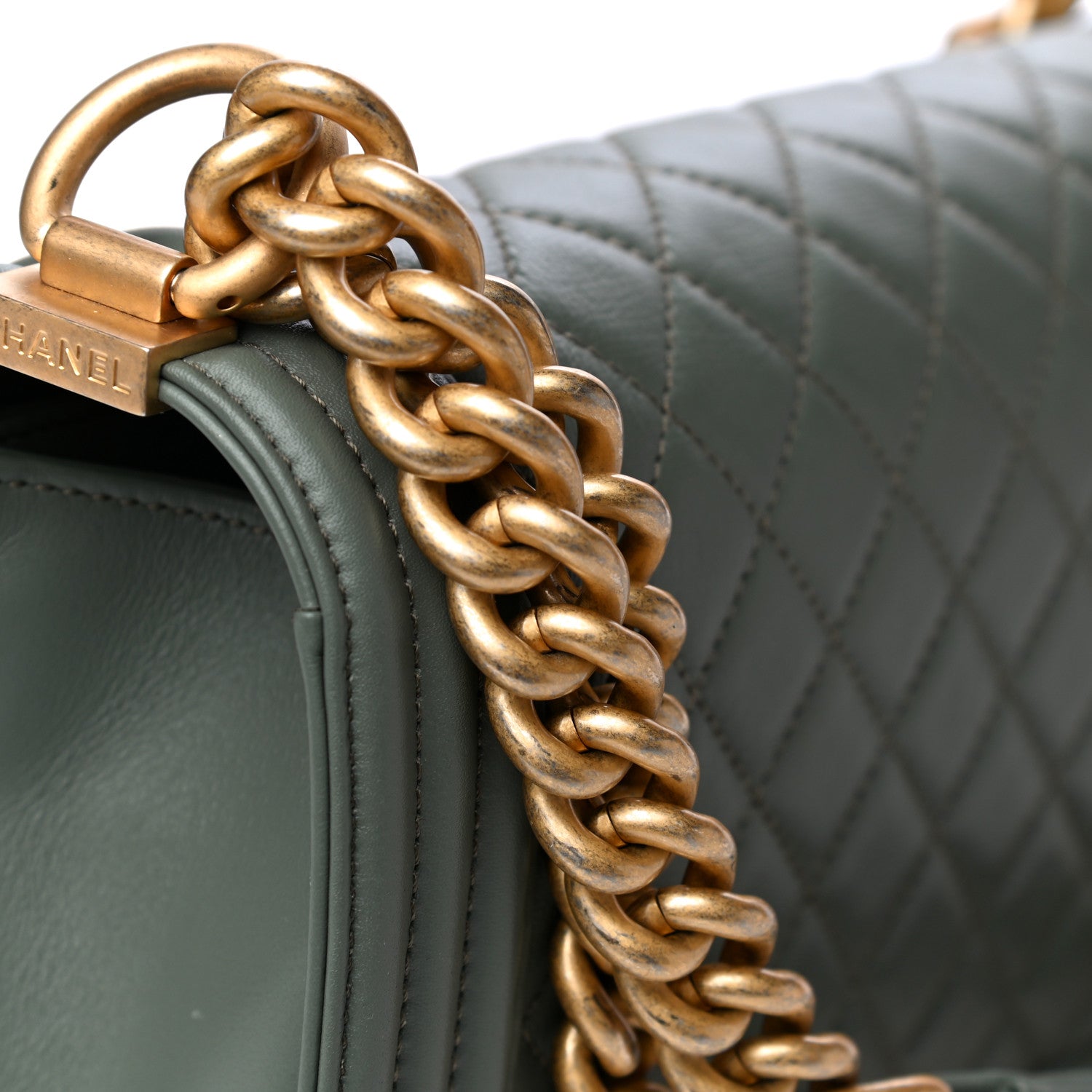 Chanel Calfskin Quilted Medium Boy Flap Dark Green 13 of 16