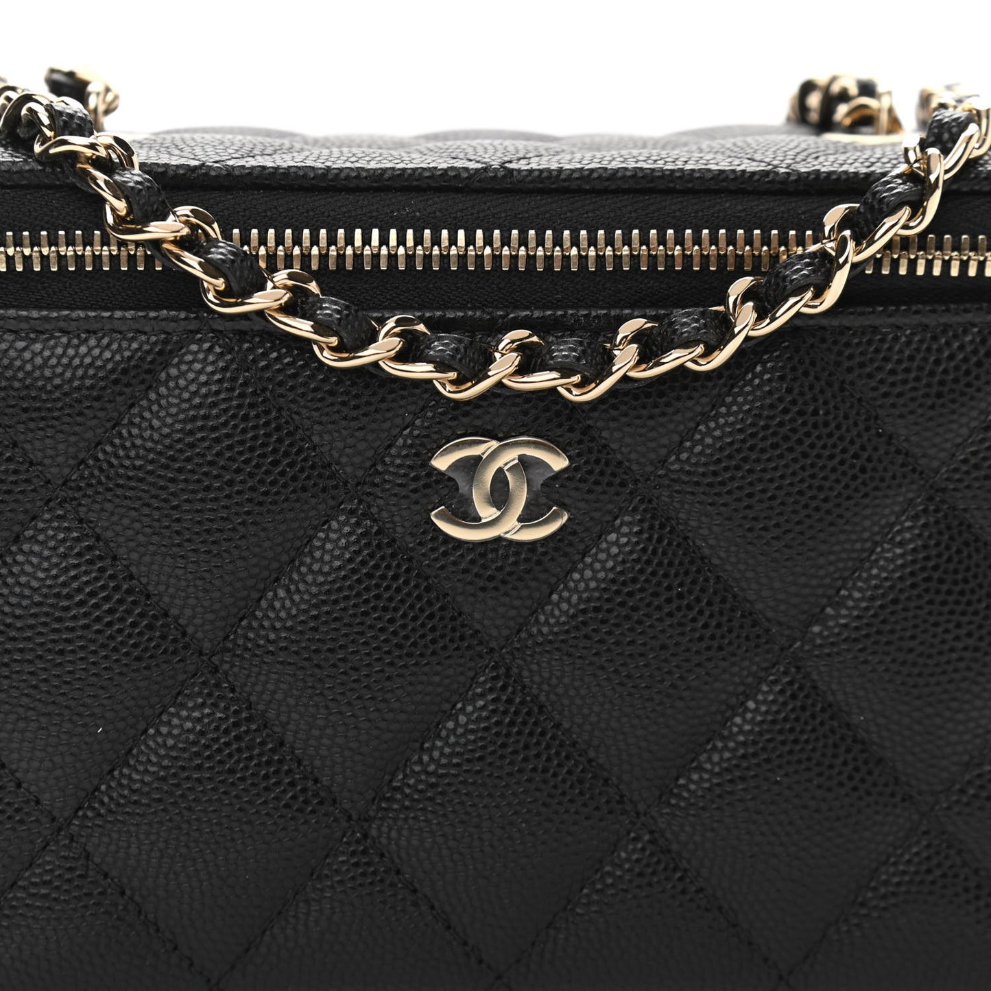 Caviar Quilted Small Vanity Case With Chain Black