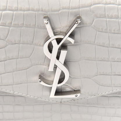 Saint Laurent Calfskin Crocodile Embossed Uptown Monogram Pouch Crema Soft 12 of 13