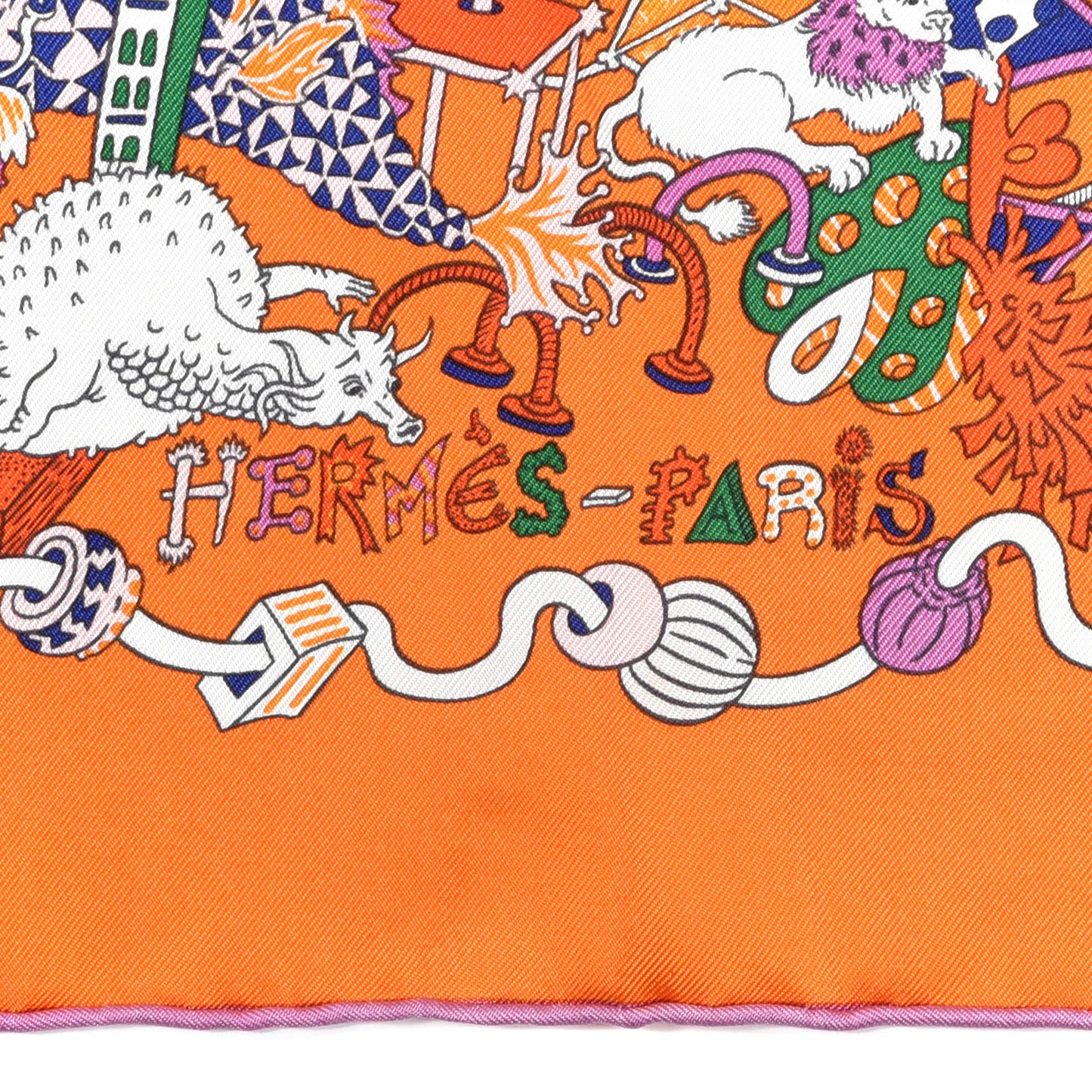 Silk La Folle Parade Scarf 90 Orange White Mauve