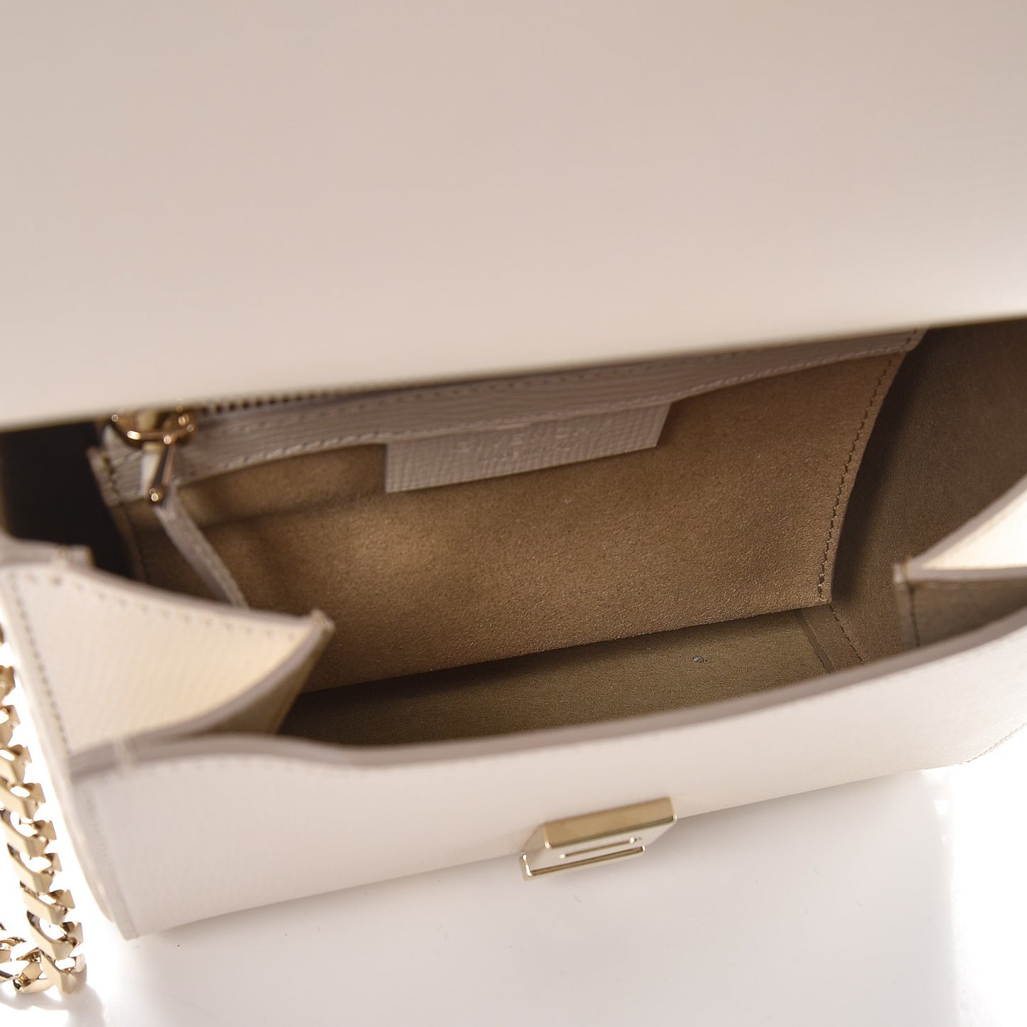 Textured Calfskin Mini Pandora Box Chain Crossbody Bag Beige