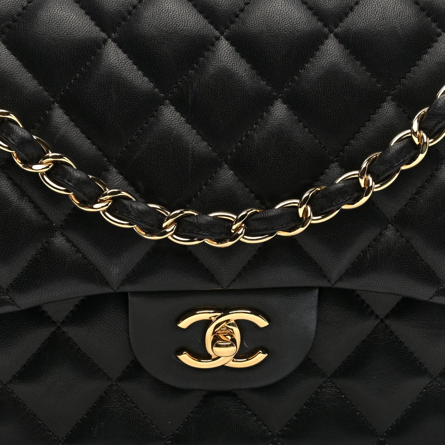 Lambskin Quilted Jumbo Double Flap Black
