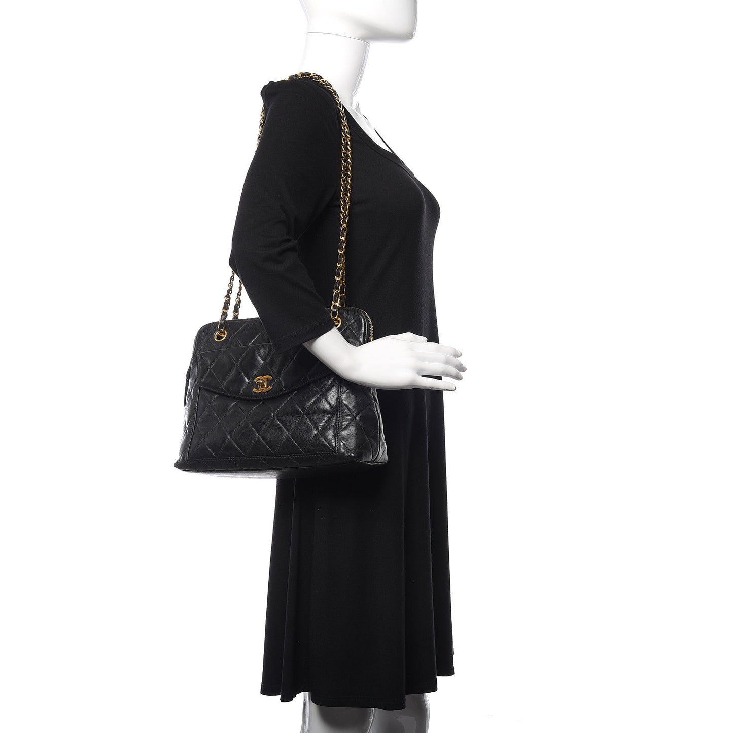 Lambskin Quilted Shoulder Bag Black