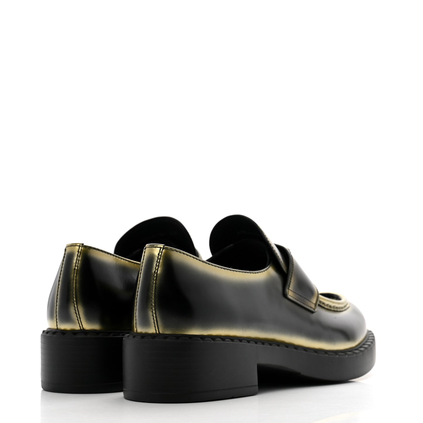 Spazzolato Sfumato Metal Triangle Logo 50mm Loafers 40.5 Black Platino