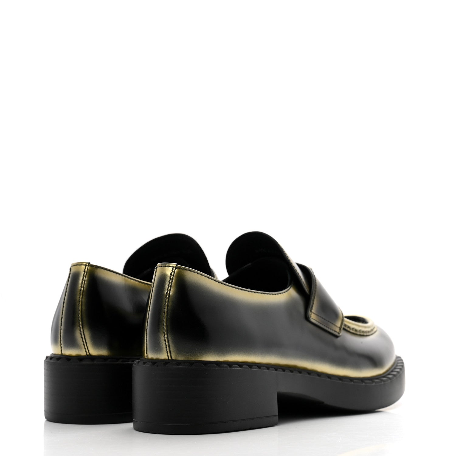 Prada Spazzolato Sfumato Metal Triangle Logo 50mm Loafers 40.5 Black Platino 5 of 11