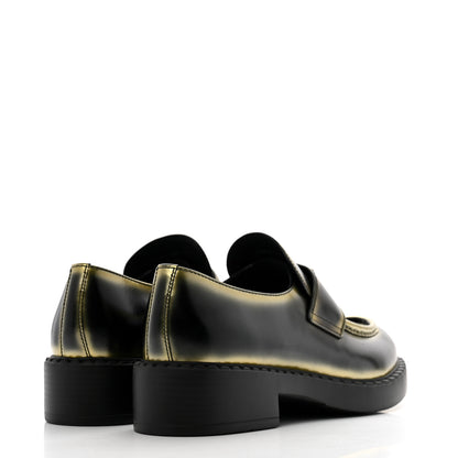 Prada Spazzolato Sfumato Metal Triangle Logo 50mm Loafers 40.5 Black Platino 5 of 11