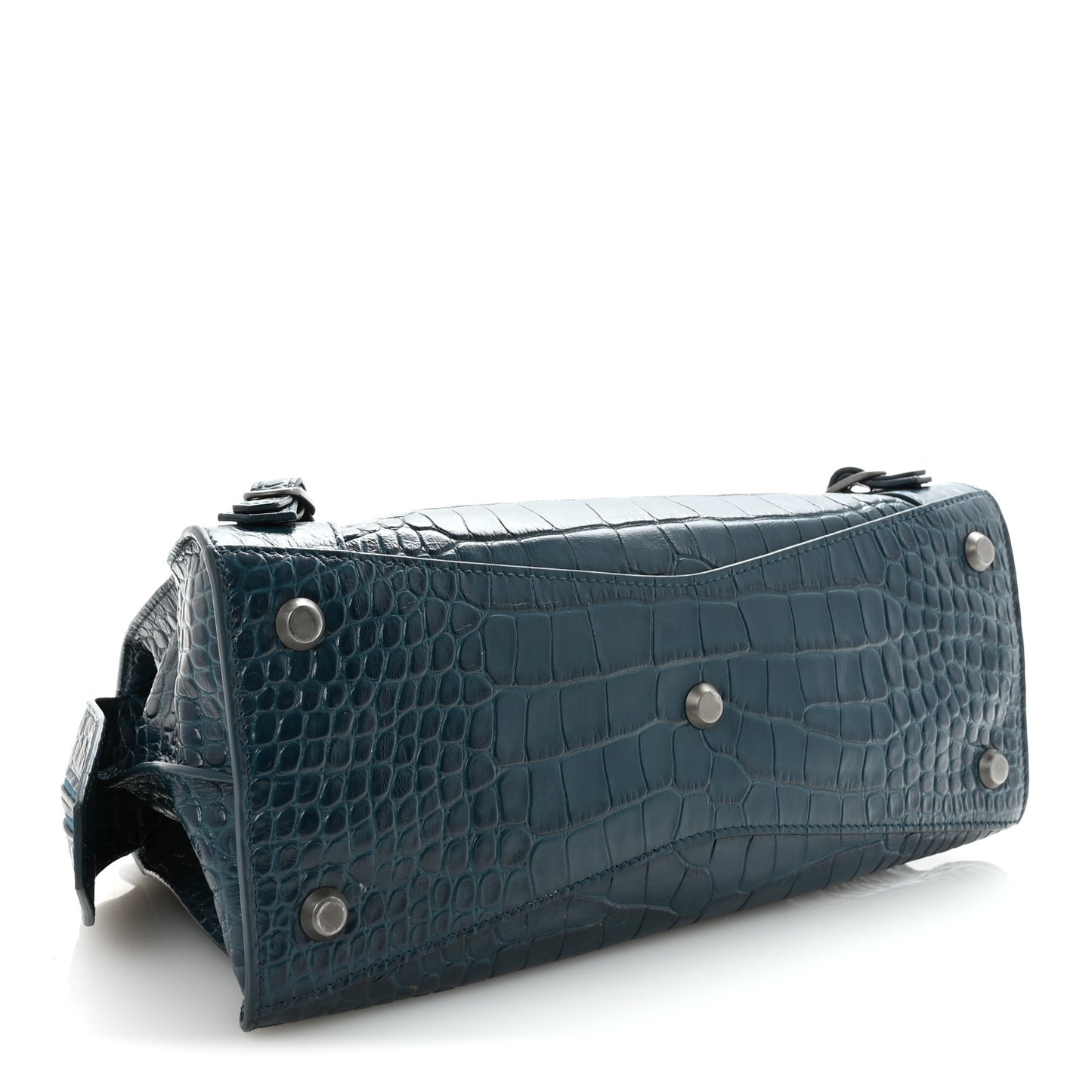 Extra Supple Calfskin Crocodile Embossed Neo Classic Silver Hardware S City Dark Petrol Blue