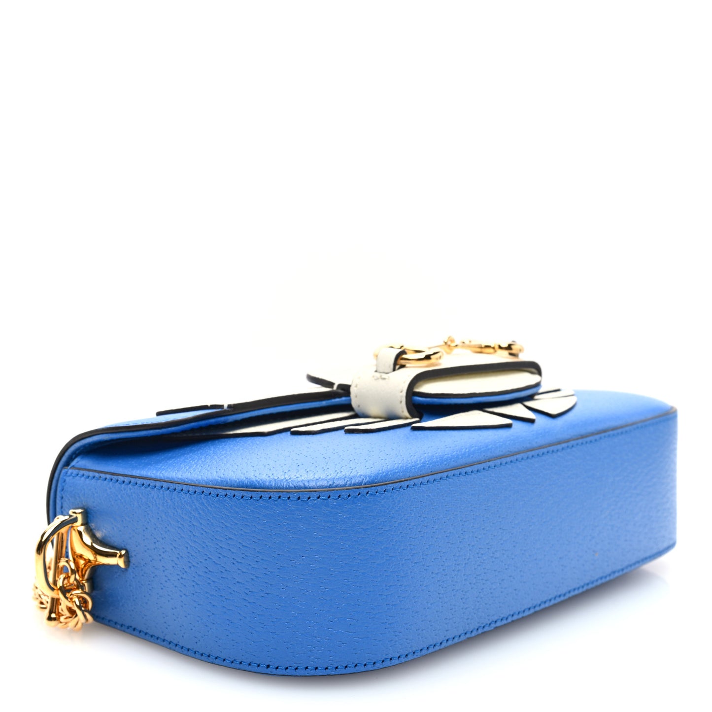 X ADIDAS Textured Dollar Calfskin Web Small Trefoil Horsebit 1955 Shoulder Bag Blue Off White