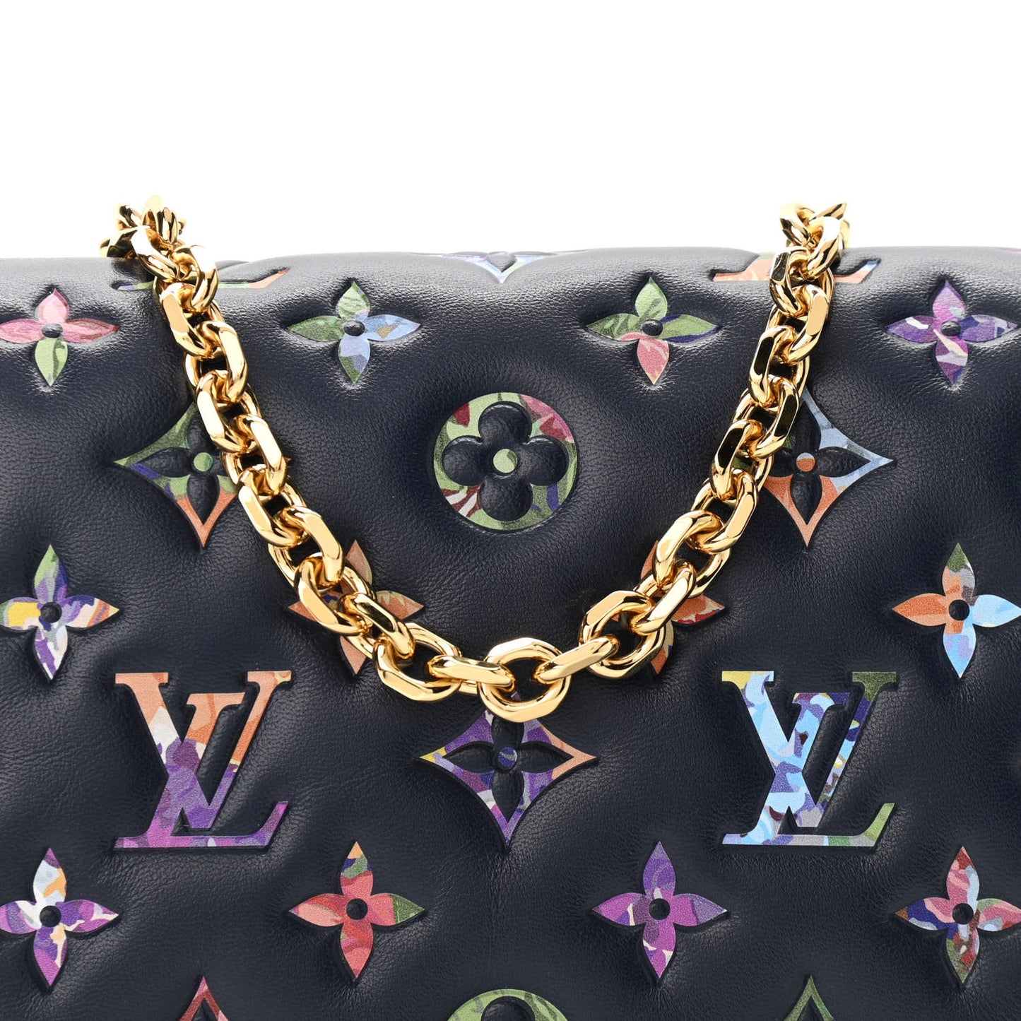 Lambskin Embossed Monogram LV Garden Pochette Coussin Navy