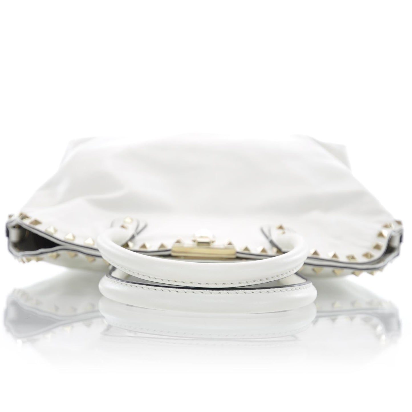 Leather Rockstud Dome Satchel White
