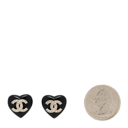 Chanel Resin Crystal CC Heart Earrings Black Gold 2 of 5