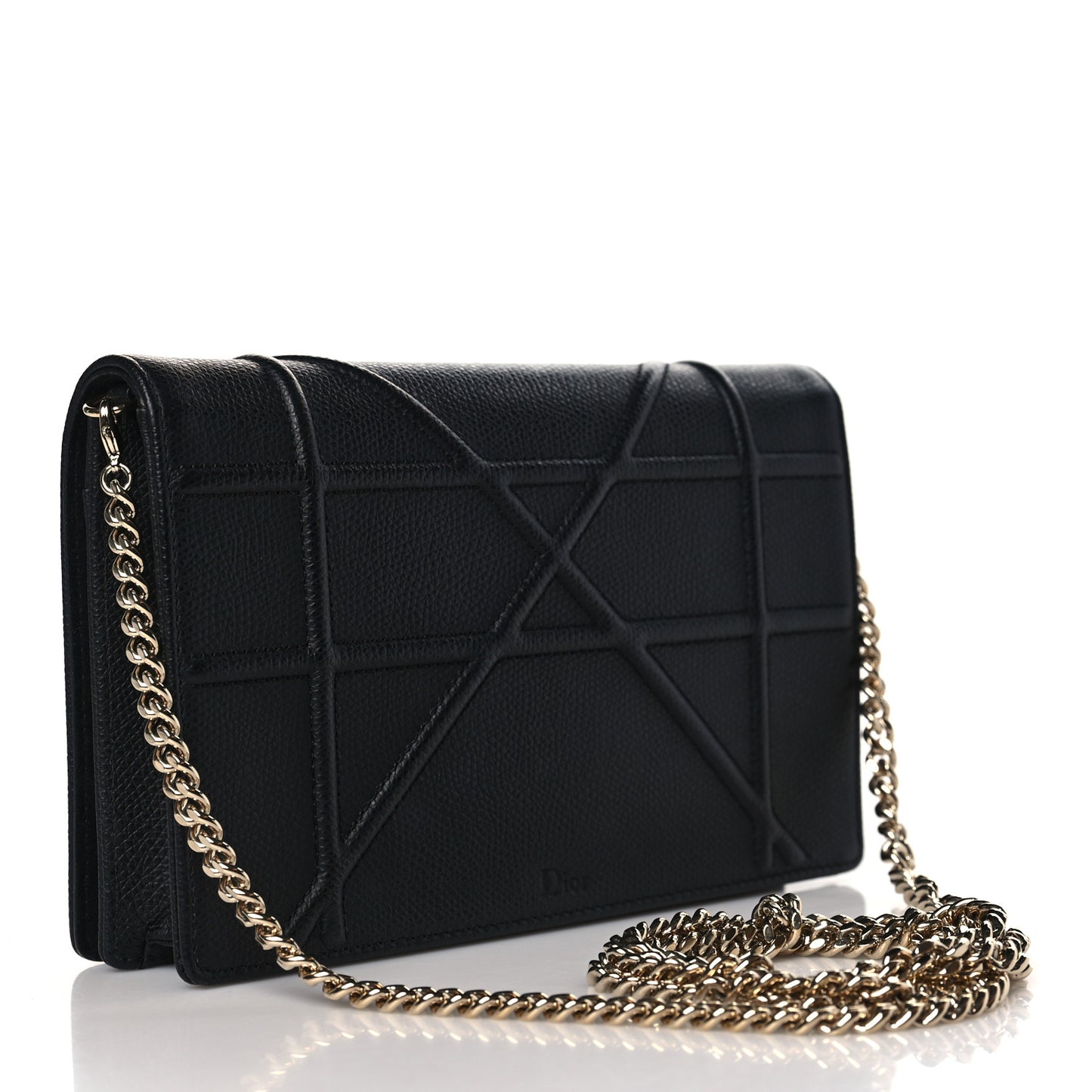 Grained Calfskin Diorama Wallet on Chain Pouch Black