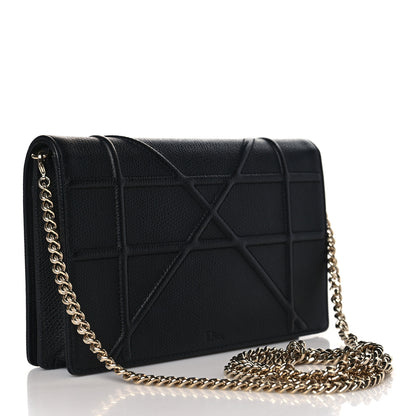Christian Dior Grained Calfskin Diorama Wallet on Chain Pouch Black 3 of 8