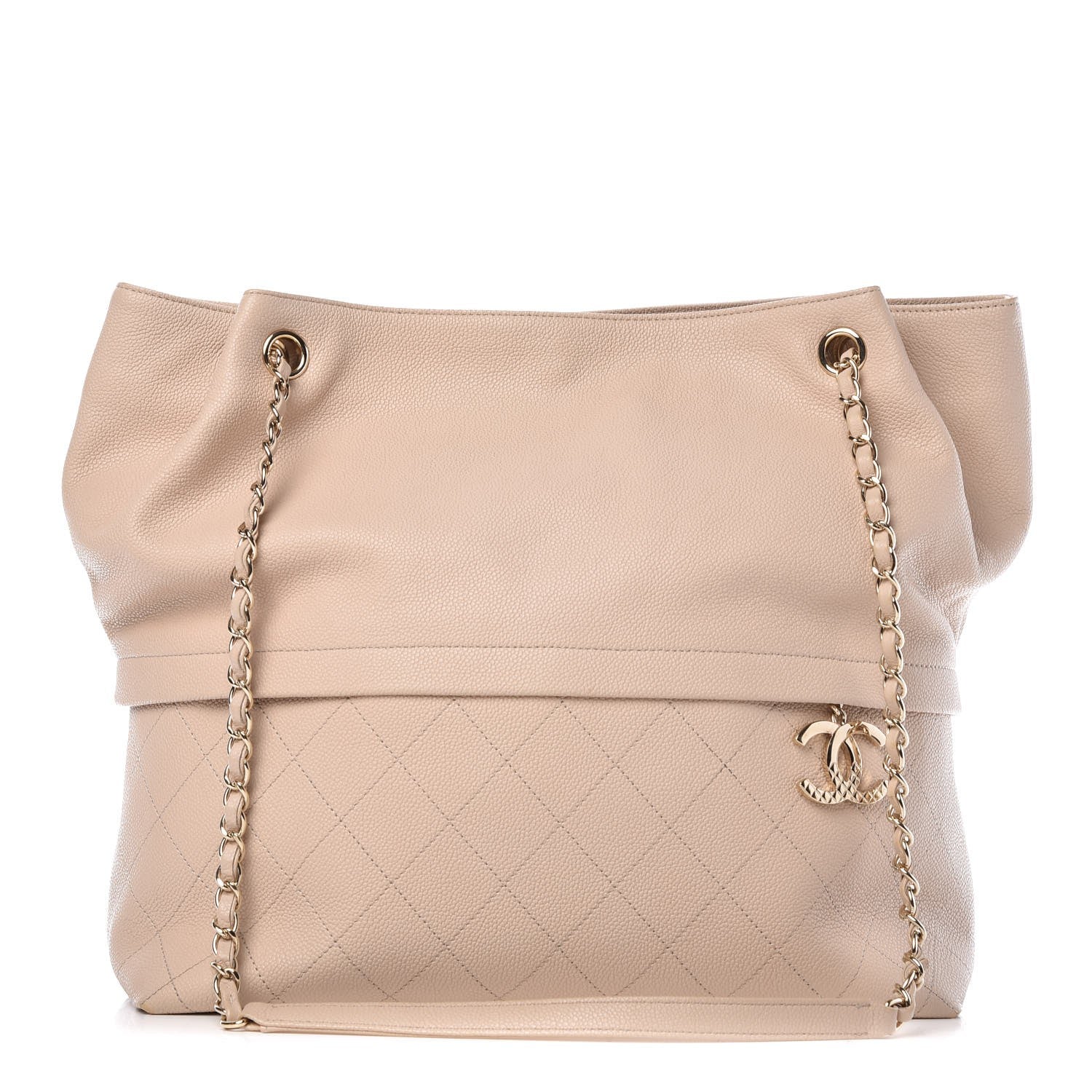 Chanel Crumpled Grained Calfskin Zip and Carry Shopping Tote Beige 1 of 6
