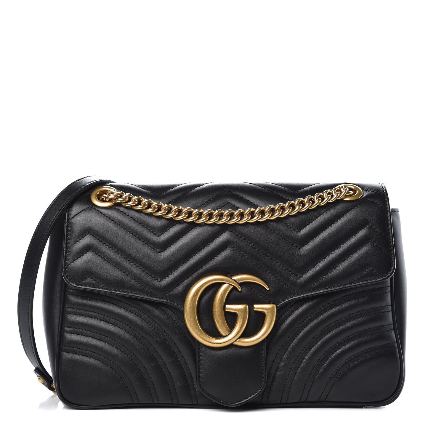 Calfskin Matelasse Medium GG Marmont Shoulder Bag Black