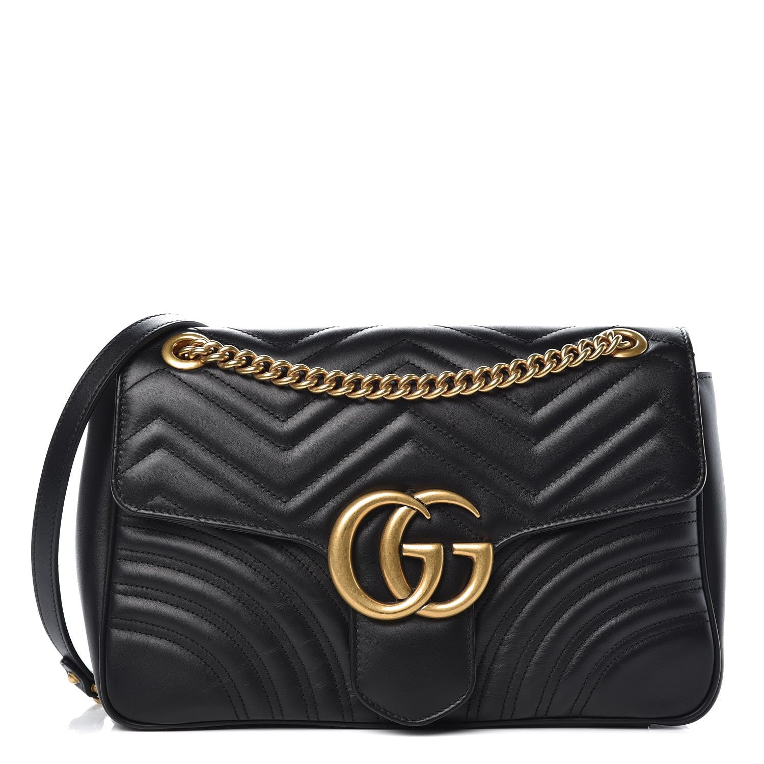 Gucci Calfskin Matelasse Medium GG Marmont Shoulder Bag Black 1 of 11