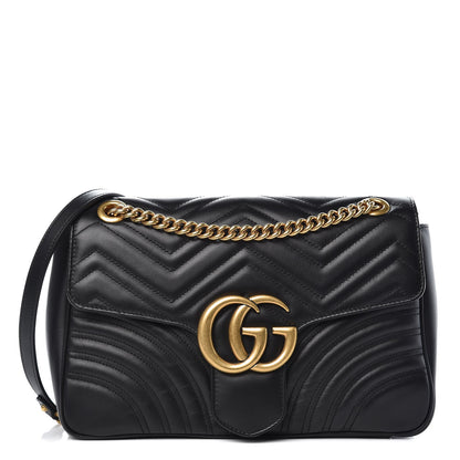 Gucci Calfskin Matelasse Medium GG Marmont Shoulder Bag Black 1 of 11