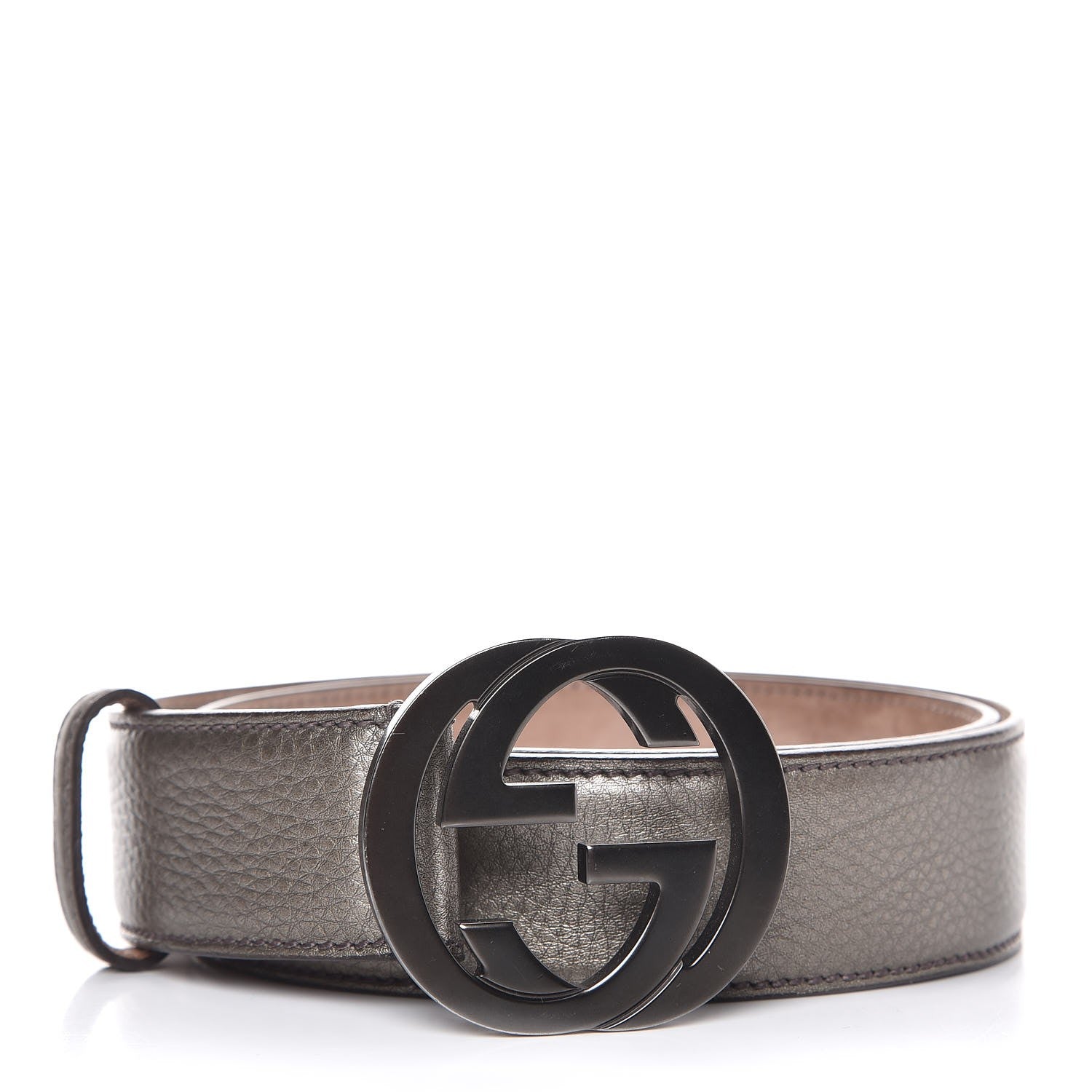 Gucci Metallic Calfskin Interlocking G 40mm Belt 85 34 Pewter 1 of 8