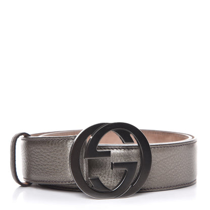 Gucci Metallic Calfskin Interlocking G 40mm Belt 85 34 Pewter 1 of 8
