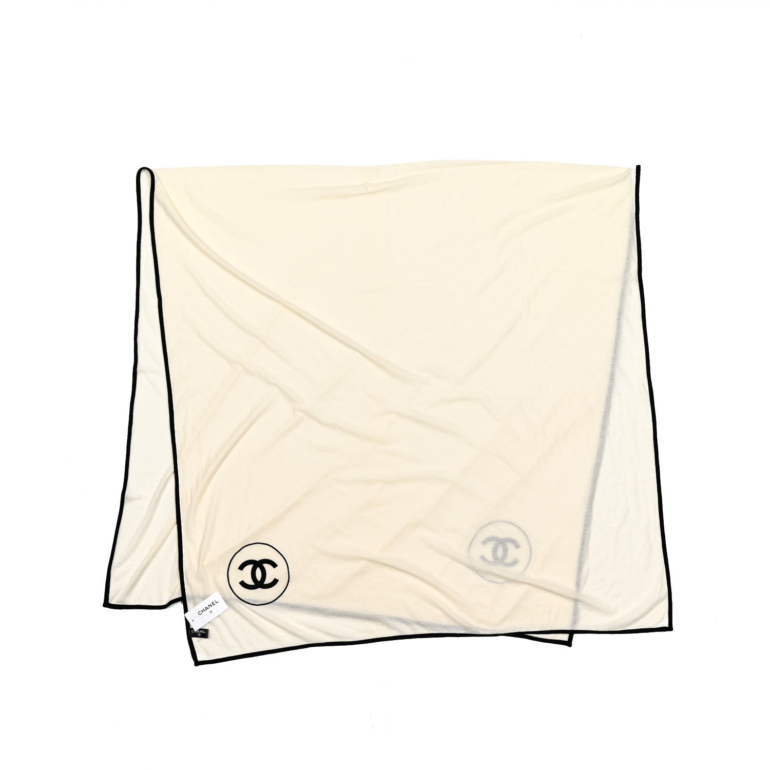 Chanel Cashmere Silk CC Scarf White Black 2 of 4