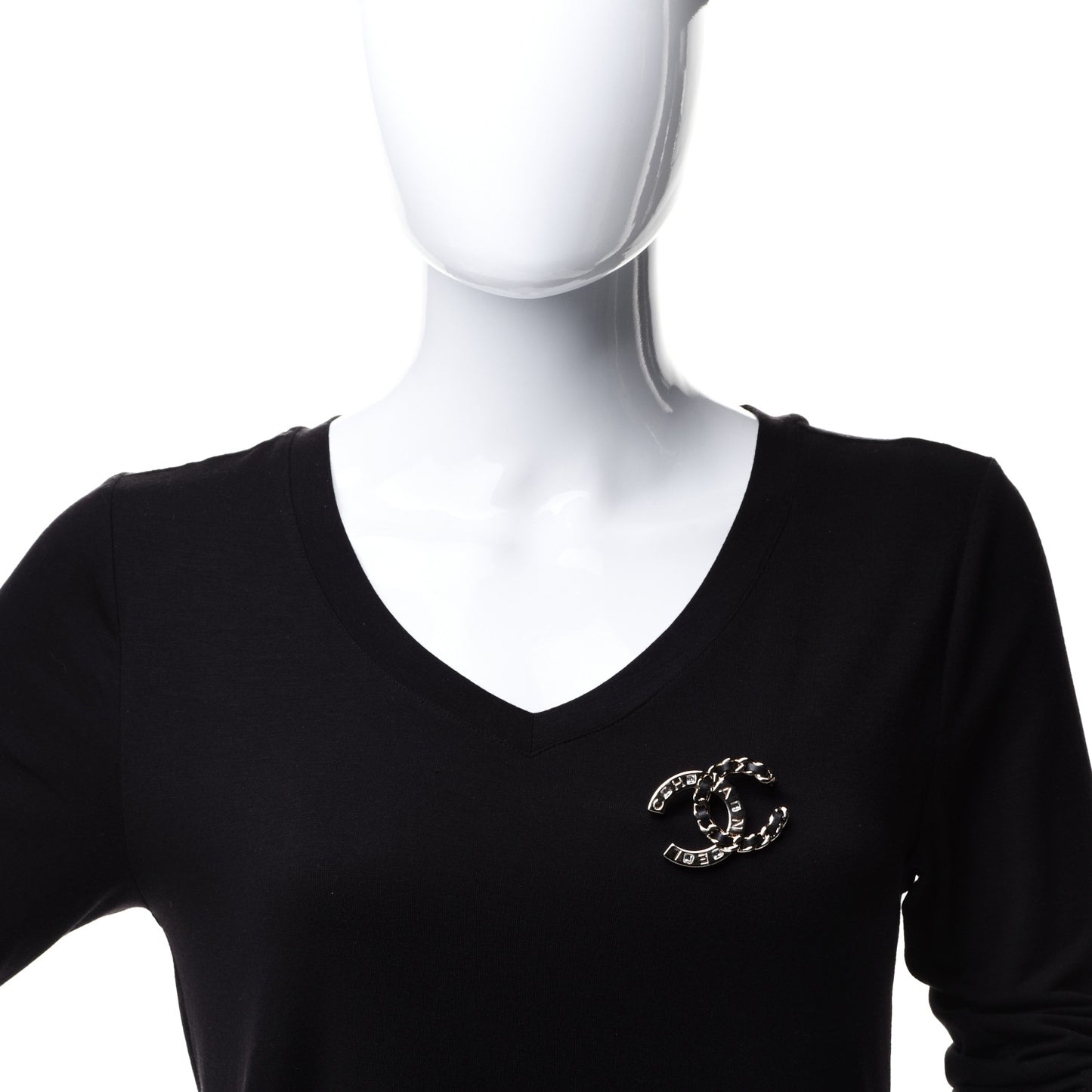 Lambskin Crystal CC Brooch Black Gold