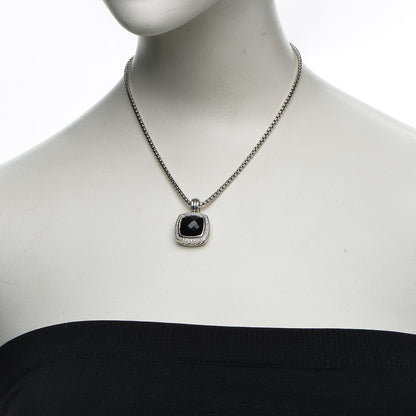 David Yurman Sterling Silver Diamond Black Onyx 14mm Albion Pendant Necklace 2 of 7