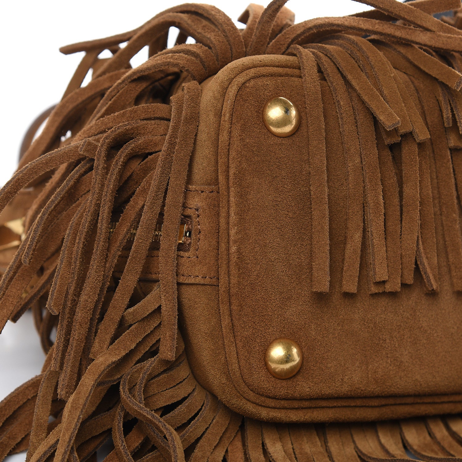 Saint Laurent Suede Calfskin Small Emmanuelle Fringe Bucket Bag Light Ocre 8 of 9