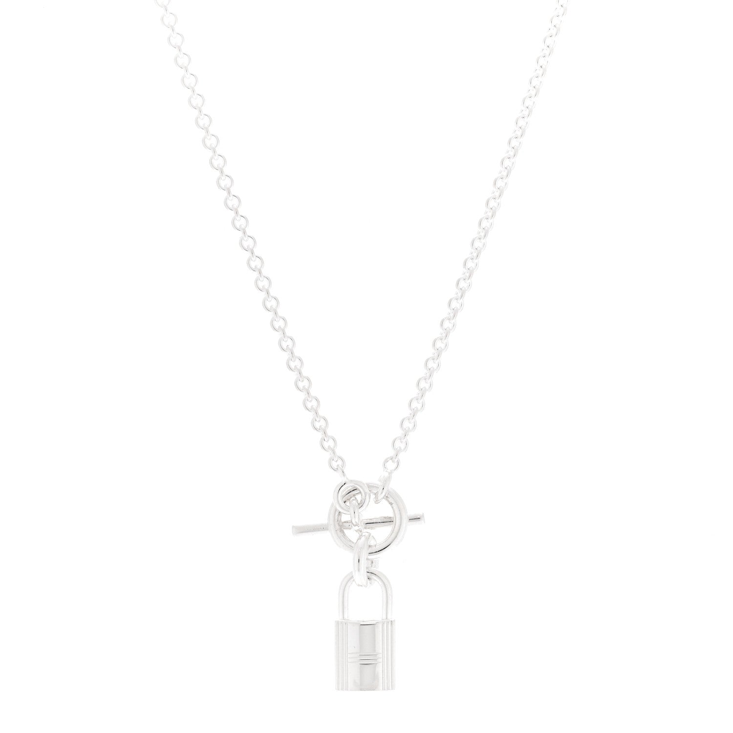 Hermes Sterling Silver Cadenas Kelly Lock Pendant Necklace 1 of 5