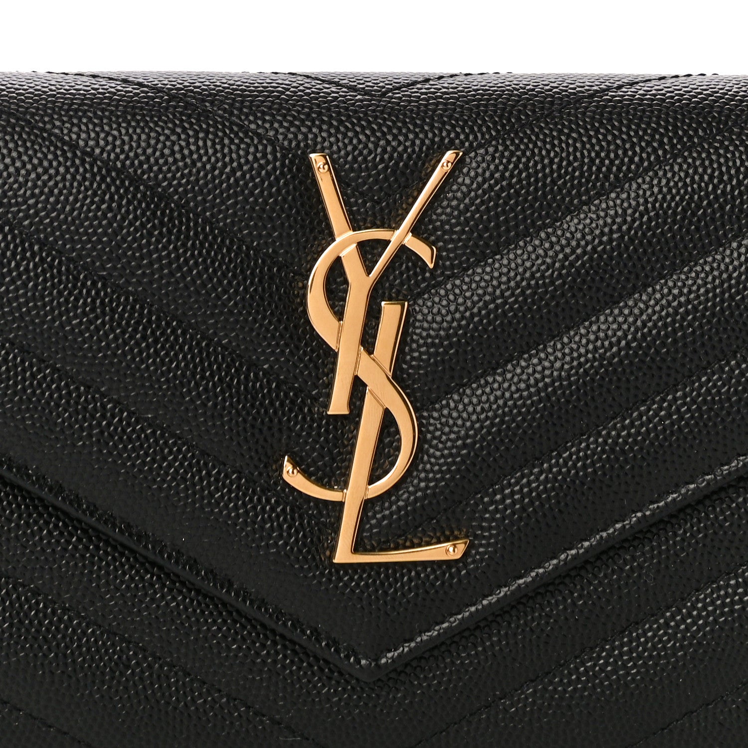 Saint Laurent Grain De Poudre Matelasse Chevron Monogram Flap Wallet Black 7 of 9