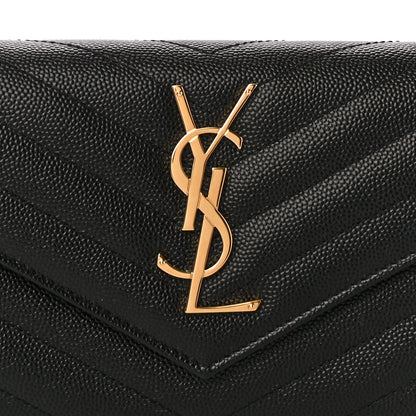 Saint Laurent Grain De Poudre Matelasse Chevron Monogram Flap Wallet Black 7 of 9