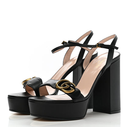 Gucci Calfskin GG Marmont Ankle Wrap 30/115mm Platform Sandals 37.5 Black 3 of 9