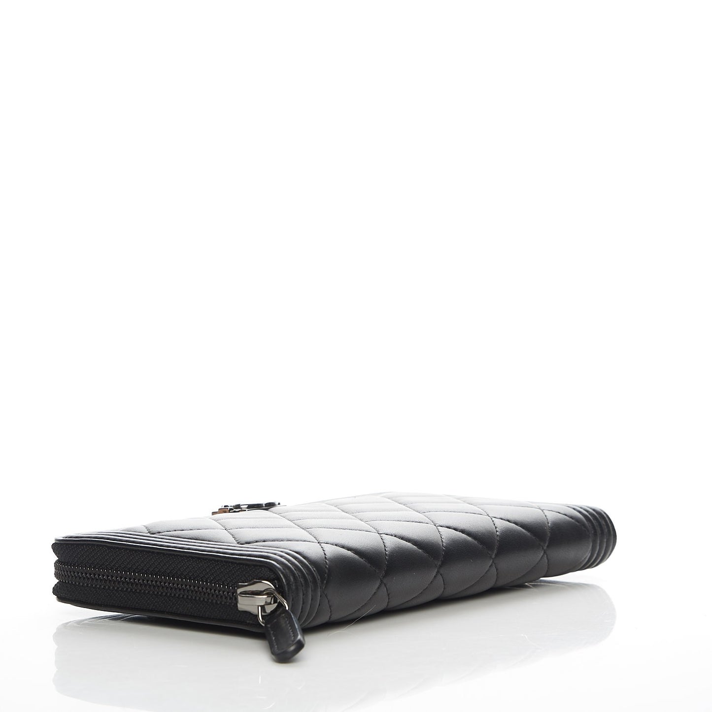 Lambskin Quilted Boy Zip Around Wallet Black
