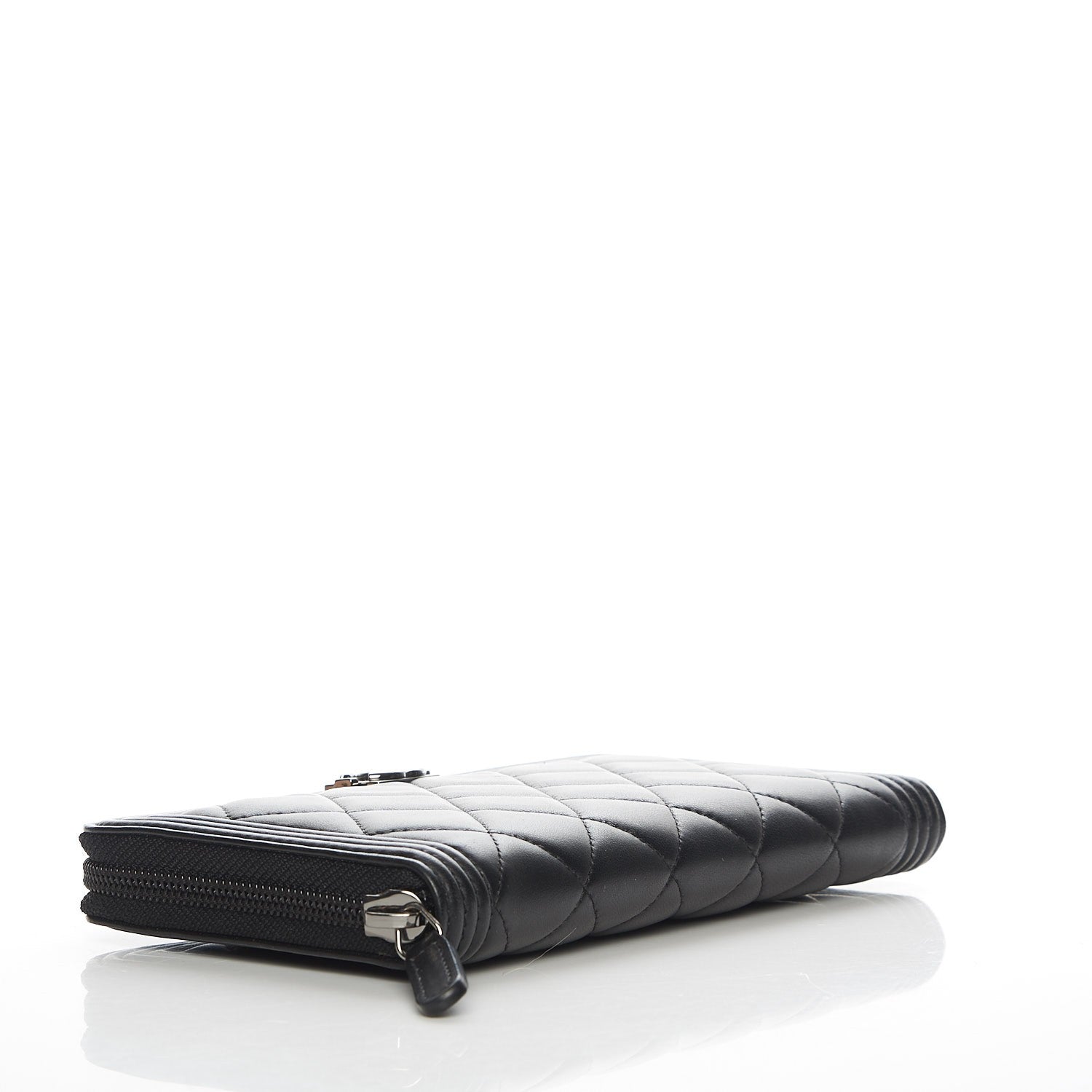 Chanel Lambskin Quilted Boy Zip Around Wallet Black 4 of 9