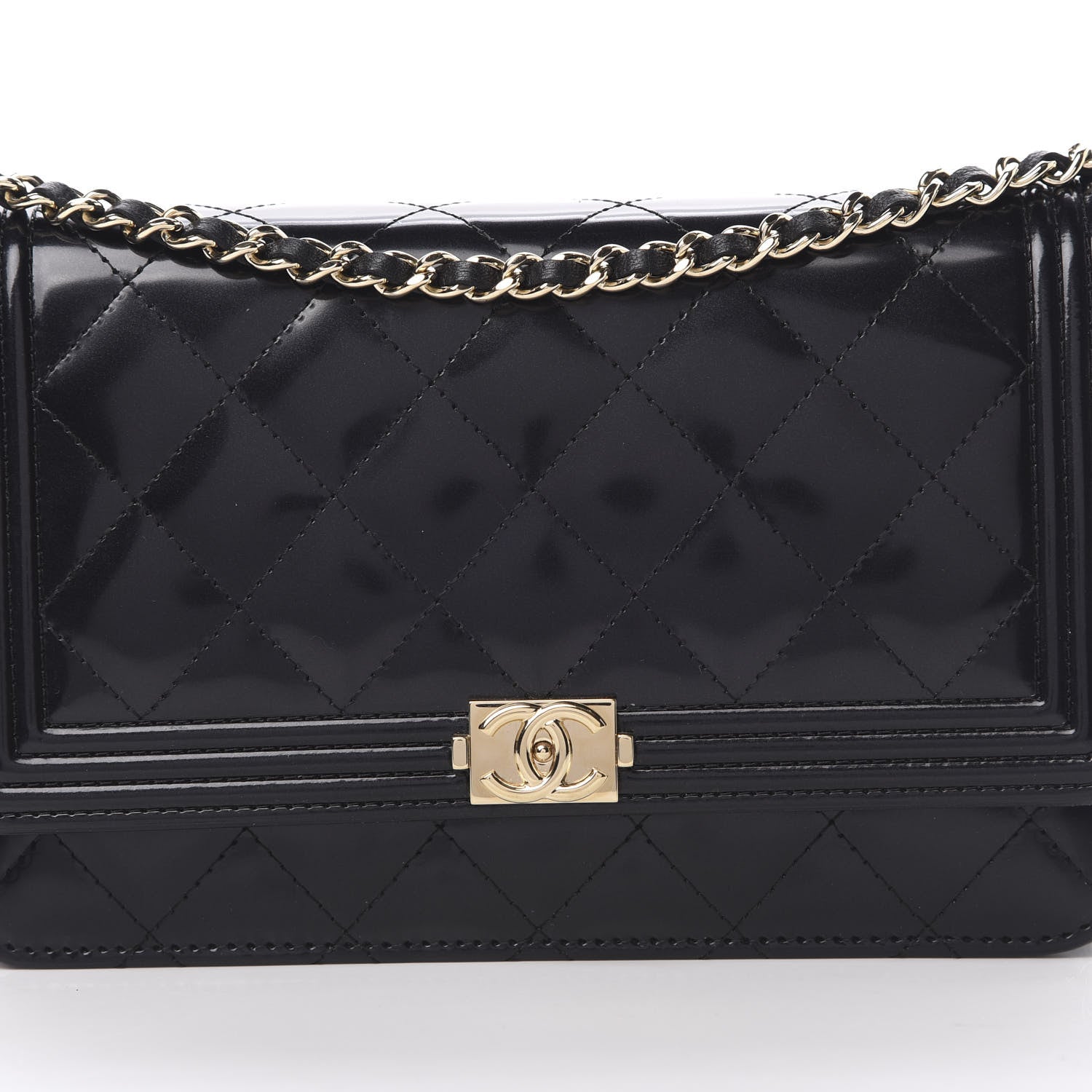 Chanel Patent Calfskin Quilted Boy Wallet On Chain WOC Black 9 of 11