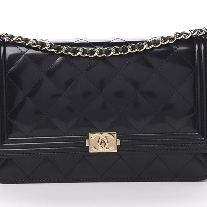 Chanel Patent Calfskin Quilted Boy Wallet On Chain WOC Black 9 of 11