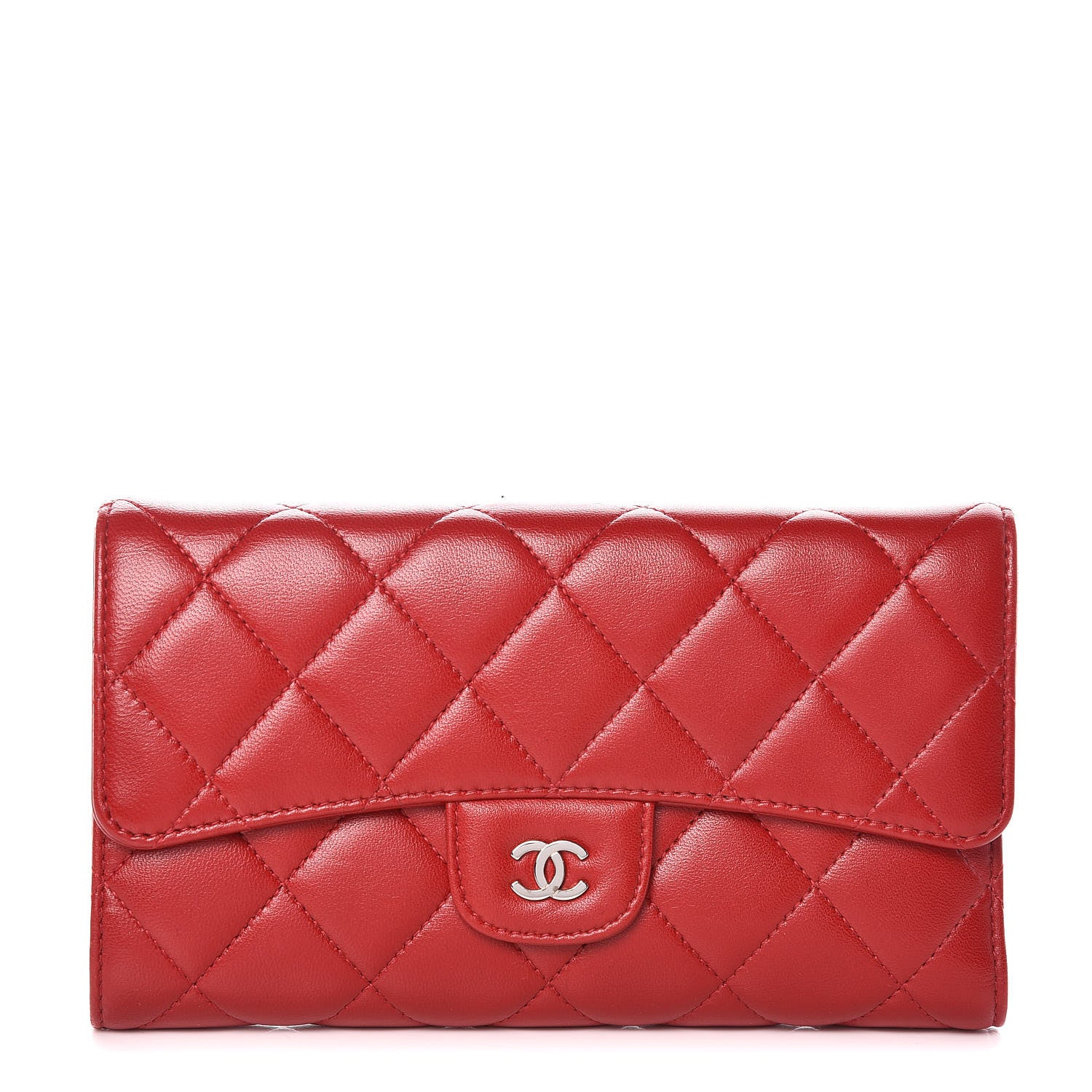 Chanel Lambskin Quilted Large Flap Wallet Red 1 of 18