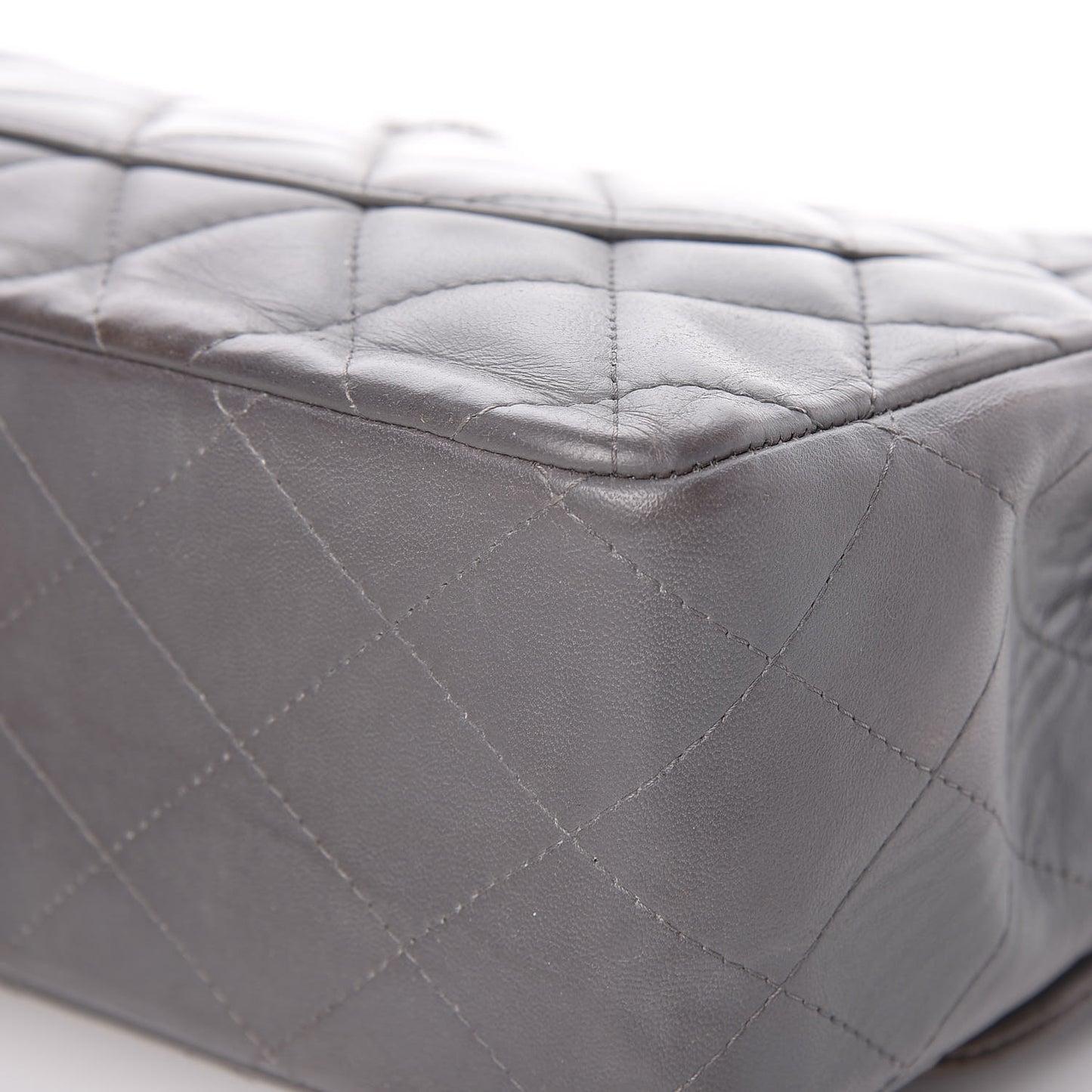 Lambskin Quilted Jumbo Single Flap Grey