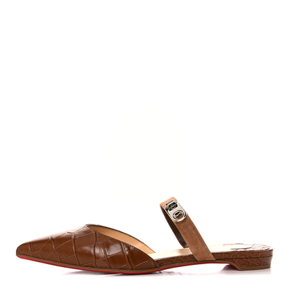 Christian Louboutin Calfskin Crocodile Embossed Choc Lock Flats 36 Biscotto 1 of 9