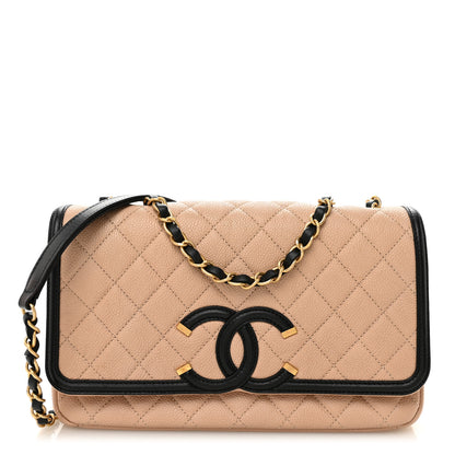 Chanel Caviar Quilted Medium CC Filigree Flap Beige Black 1 of 10