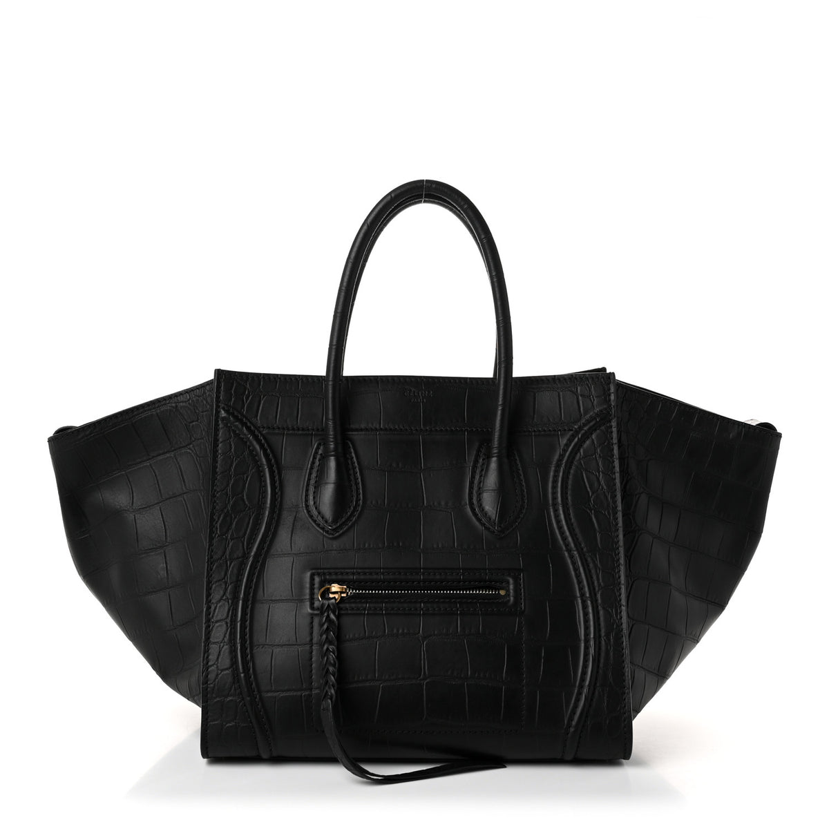 Crocodile Embossed Calfskin Medium Phantom Luggage Black