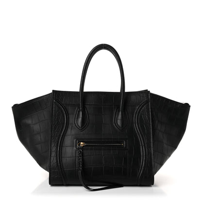 Celine Crocodile Embossed Calfskin Medium Phantom Luggage Black 1 of 8