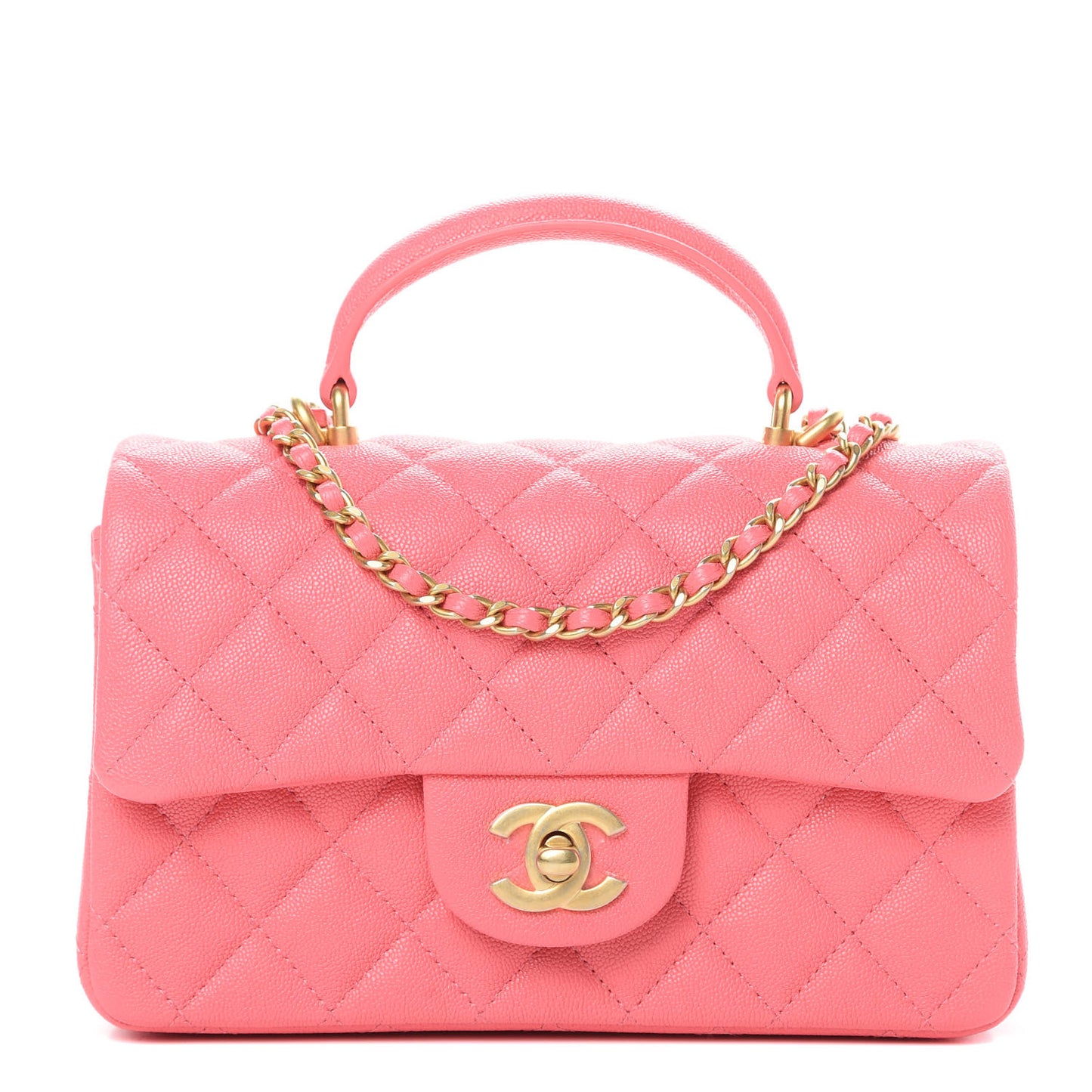 Caviar Quilted Mini Top Handle Rectangular Flap Pink